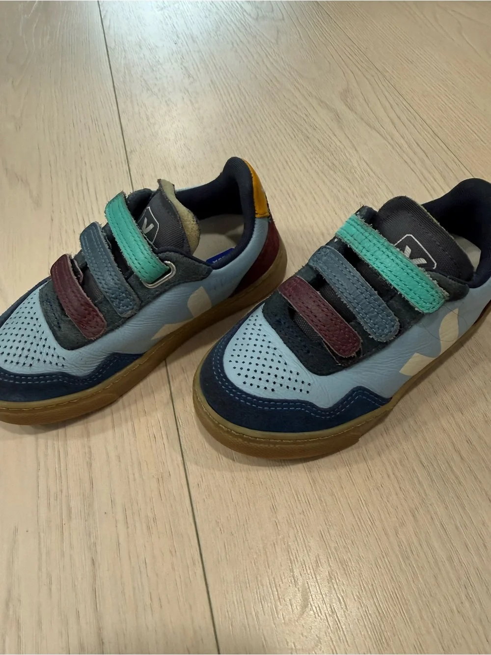 Veja Kids Light Blue Multi-Stripe Velcro Sneakers | 27 (10C)